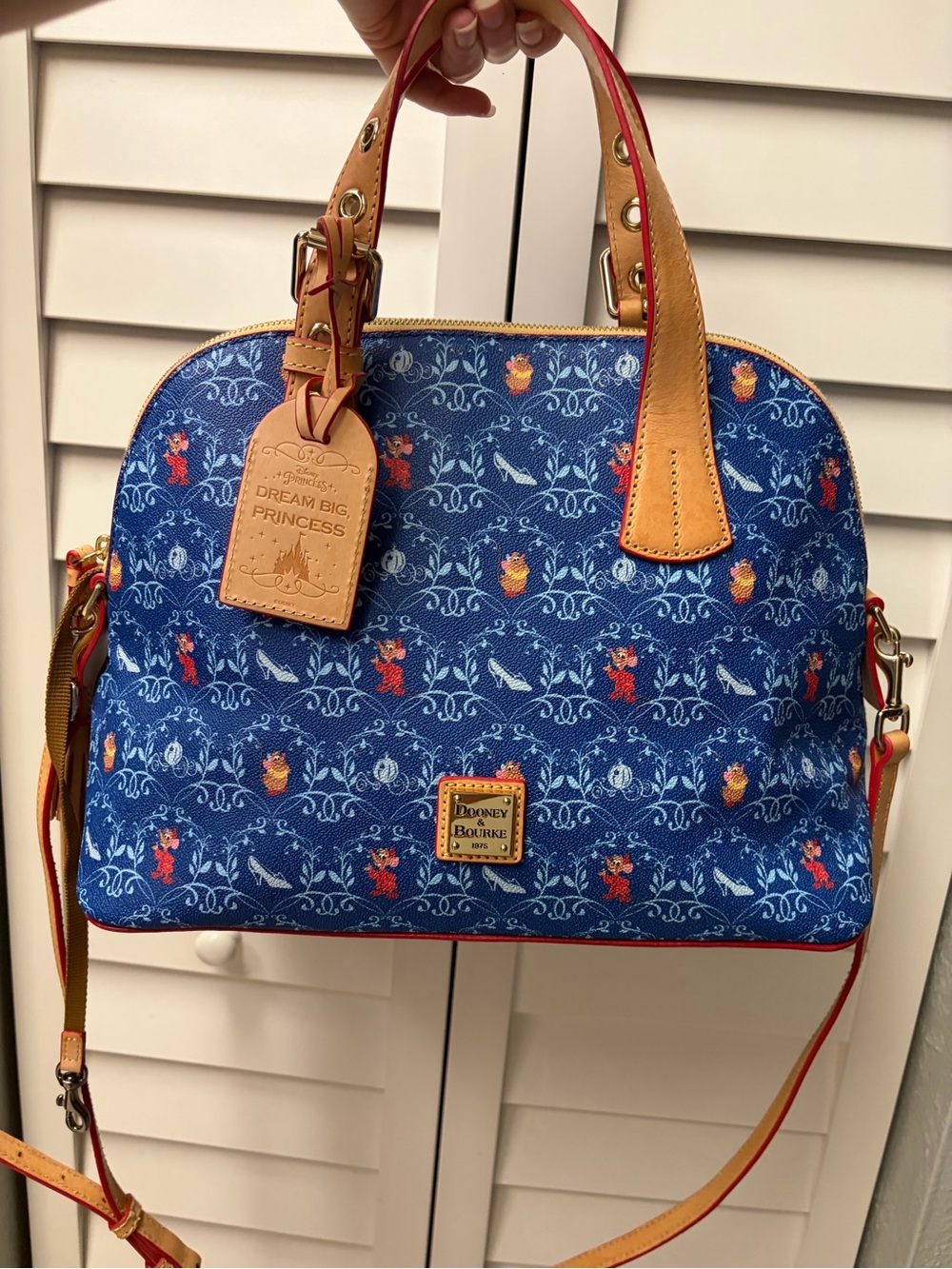 Dooney & Bourke Blue cinderella Princess Print Dome Satchel with Tan Trim